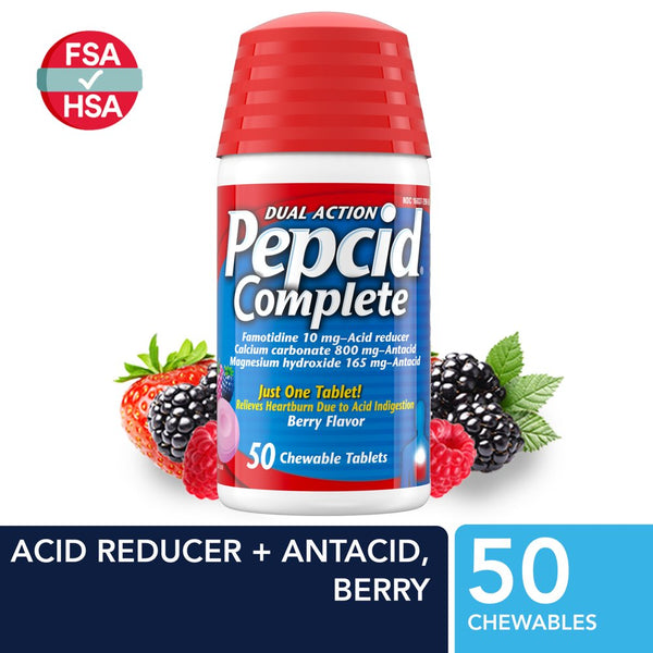 Pepcid Complete Acid Reducer + Antacid Chews, Famotidine, Berry, 50 Ct