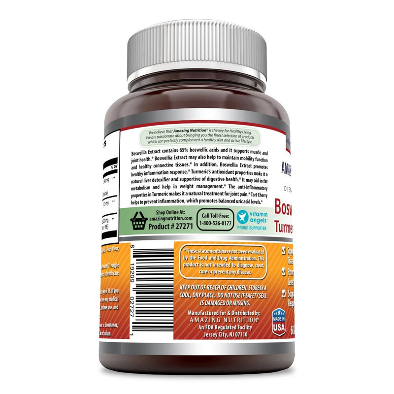 Amazing Formulas Boswellia Extract Turmeric & Tart Cherry 2400Mg Veggie Capsules (60 Count) (Non Gmo,Gluten Free) -Supports Muscle, Joint & Connective Tissue Health, Inflammation Response.