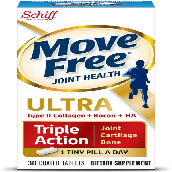 Move Free Ultra Triple Action, Joint Health Supplement with Type II Collagen, Boron and HA 30Ea (Pack of 2)