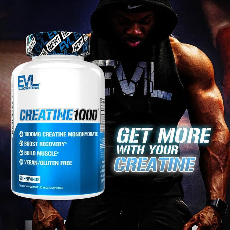 Creatine Monohydrate Pills 120Ct - EVL Nutrition Muscle Builder & Recovery Supplement - Creatine Capsules 1000Mg