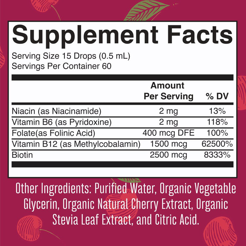 Maryruth Organics | USDA Organic Vegan Vitamin B Complex Liquid Drops | Cherry Flavor | Vegan, Non-Gmo | 1 Fl Oz / 30 Ml