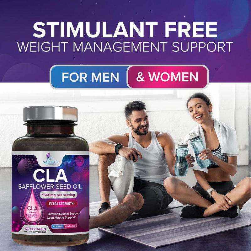 Conjugated Linoleic Acid CLA 1560Mg - Extra High Potency CLA Supplement Pills - Improve Body Composition & Lean Muscle Tone, Metabolism & Energy - Nature'S Safflower Capsules, Non-Gmo - 120 Softgels