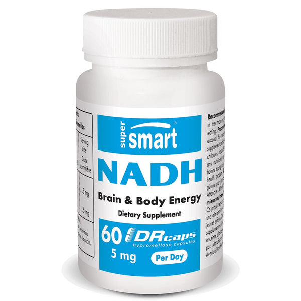Supersmart - NADH 5 Mg per Day (Nicotinamide Adenine Dinucleotide) - Energy ATP Supplement - Brain Pills - Jet Lag Support | Non-Gmo & Gluten Free - 60 DR Capsules