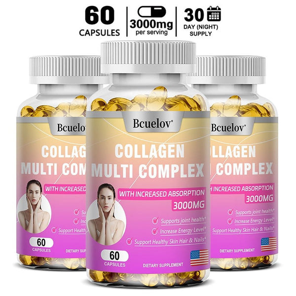 Bcuelov COLLAGEN MULTI COMPLEX - 3000 Mg, Supports Joint, Energy, Skin, Hair & Nail Health, Complex Collagen Capsules
