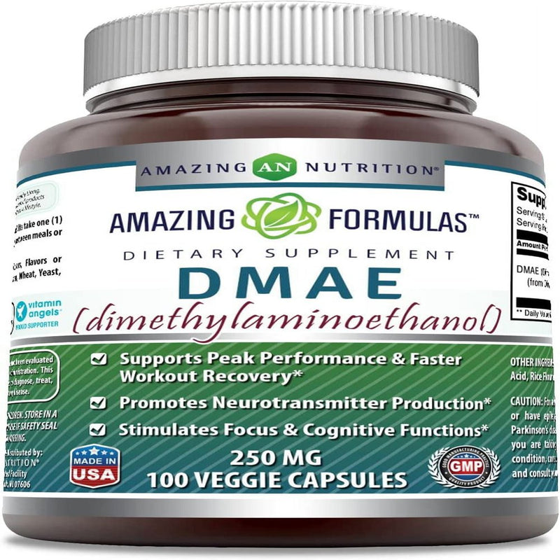 Amazing Formulas DMAE (Dimethylaminoethanol) 250Mg Veggie Capsules -Supports Performance & Faster Workout Recovery* -Stimulates Focus & Cognitive Functions* (100 Count)