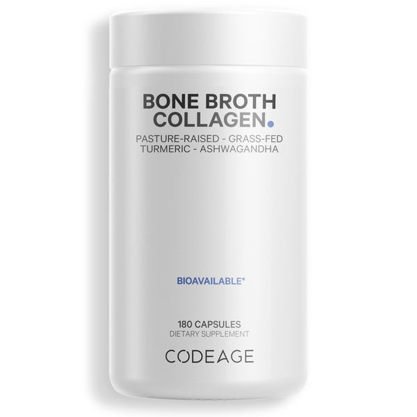 Codeage Bone Broth, Organic Bovine & Chicken Bone Broth, Grass-Fed Pasture-Raised Collagen Capsules, 180 Ct