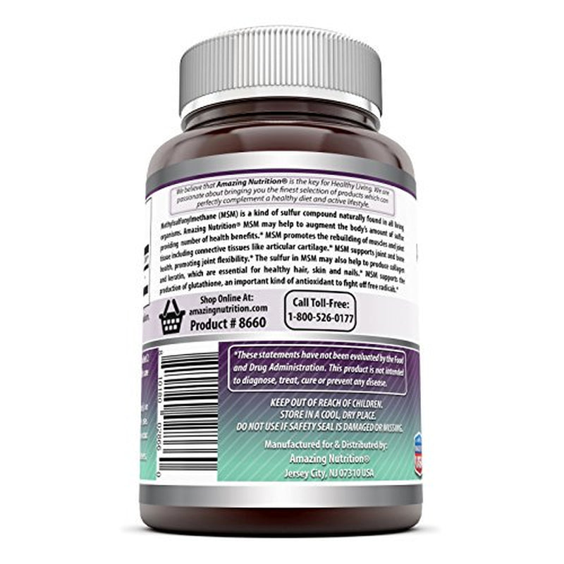 Amazing Formulas MSM 1500Mg 180 Tablets - Helps to Protect & Rebuilt Connective Tissues, Supports Joint & Bone Health and Healthy Aging
