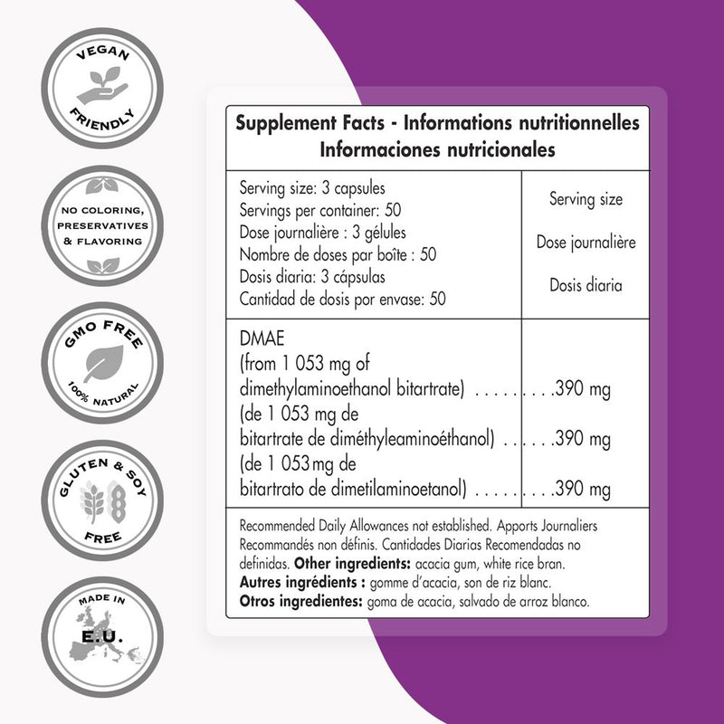 Supersmart - DMAE Supplement (Dimethylaminoethanol) 390 Mg per Day - Brain Food - Focus & Memory Pills | Non-Gmo & Gluten Free - 150 Vegetarian Capsules