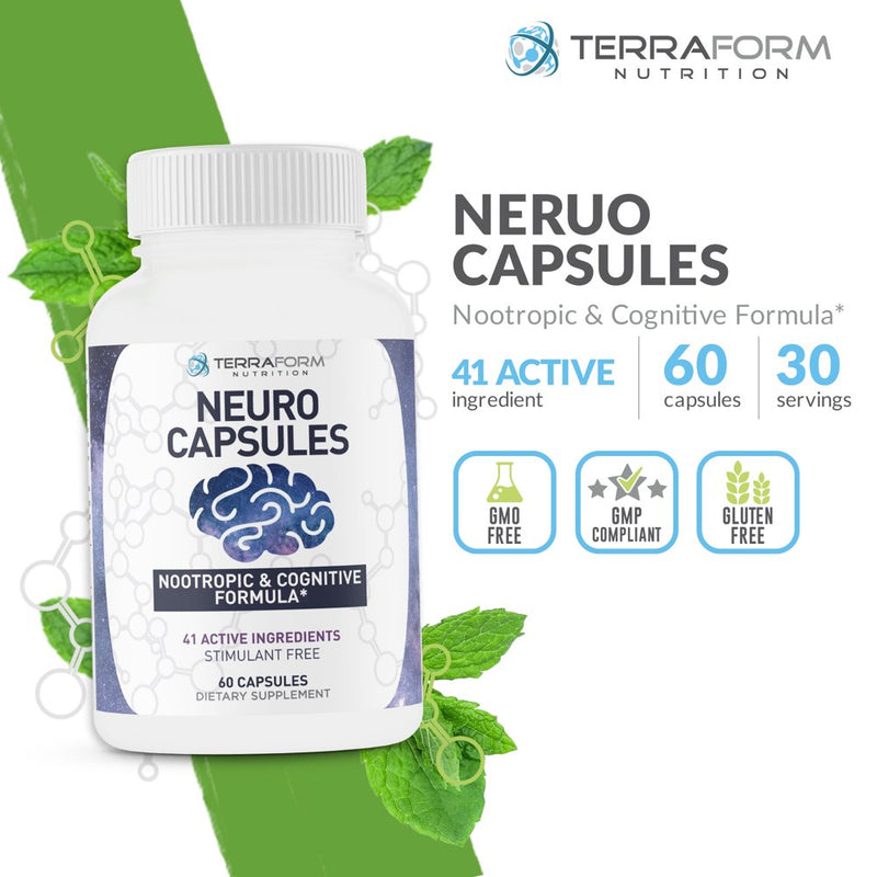 Nootropic Supplements – Neuro Capsules - Improve Focus, Clarity & Memory - Expertly Formulated Nootropic to Boost Mental Performance – Made in USA – 1 Month