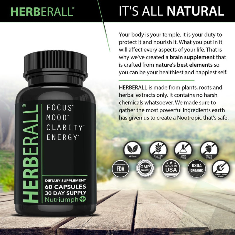 Nutriumph HERBERALL Brain Supplement, Boost Memory, Focus & Energy - 60 Capsules