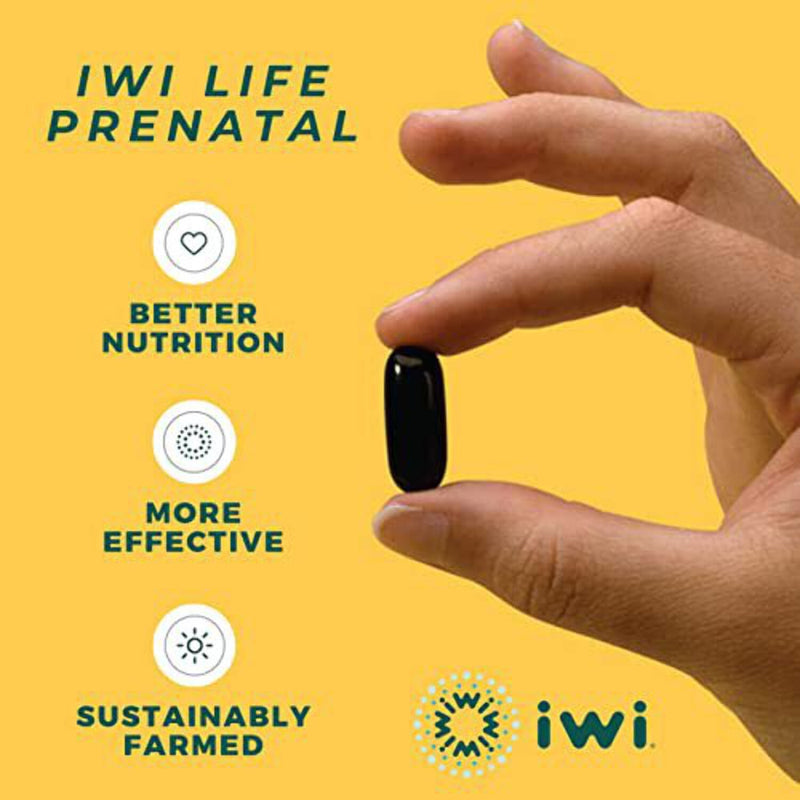 Iwi Life Prenatal Multivitamin with DHA, EPA, Omega Fatty Acids, Folate, Iron, Vitamin A, C, D3, E, K2, B6, B12, Calcium, Iodine, Niacin, Chlorophyll, Zinc - 60 Gluten-Free Softgels (30 Day Supply)