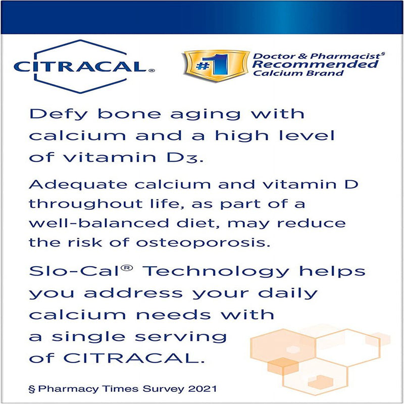 Citracal Slow Release 1200, 1200 Mg Calcium Citrate and Calcium Carbonate Blend with 1000 IU Vitamin D3, Bone Health Supplement for Adults, Once Daily Caplets, 80 Count