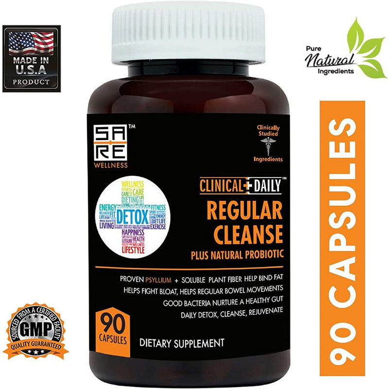 Clinical Daily Colon Cleanse Detox Supplement with Probiotics Glucomannan Bentonite Clay 90 Capsules