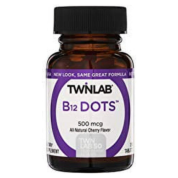 Twinlab B12 Dots - Vegetarian Vitamin B12 Sublingual Natural Energy Pills - B12 Vitamins for Nerve & Brain Health, Energy Boost & More - Vitamin B 12 500 Mcg, Cherry Flavor 250 Lozenges (Pack of 1)