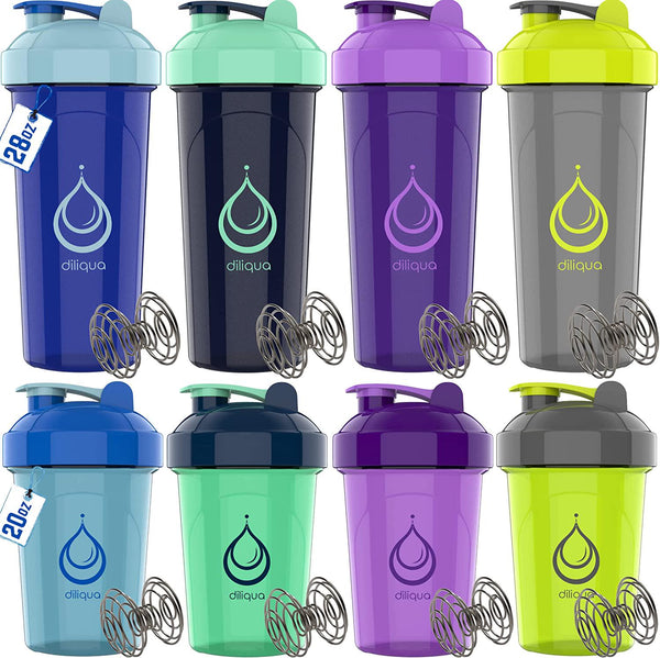 [8 Pack] Protein Shaker Bottles for Protein Mixes | Dishwasher Safe | 4 Small 20 oz and 4 Large 28 oz Shaker Cups for Protein Shakes | Blender Shaker Bottle Pack, gym shaker bottle by Diliqua