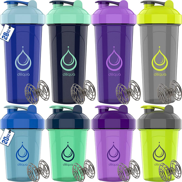 [8 Pack] Protein Shaker Bottles for Protein Mixes | Dishwasher Safe | 4 Small 20 oz and 4 Large 28 oz Shaker Cups for Protein Shakes | Blender Shaker Bottle Pack, gym shaker bottle by Diliqua