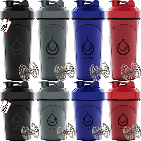 [8 Pack] Protein Shaker Bottles for Protein Mixes | 4 Large 28 oz and 4 20 oz small shaker bottle - Shaker Cups for protein shakes - Protein shake blender protein bottle- Shaker Bottle Pack by Diliqua