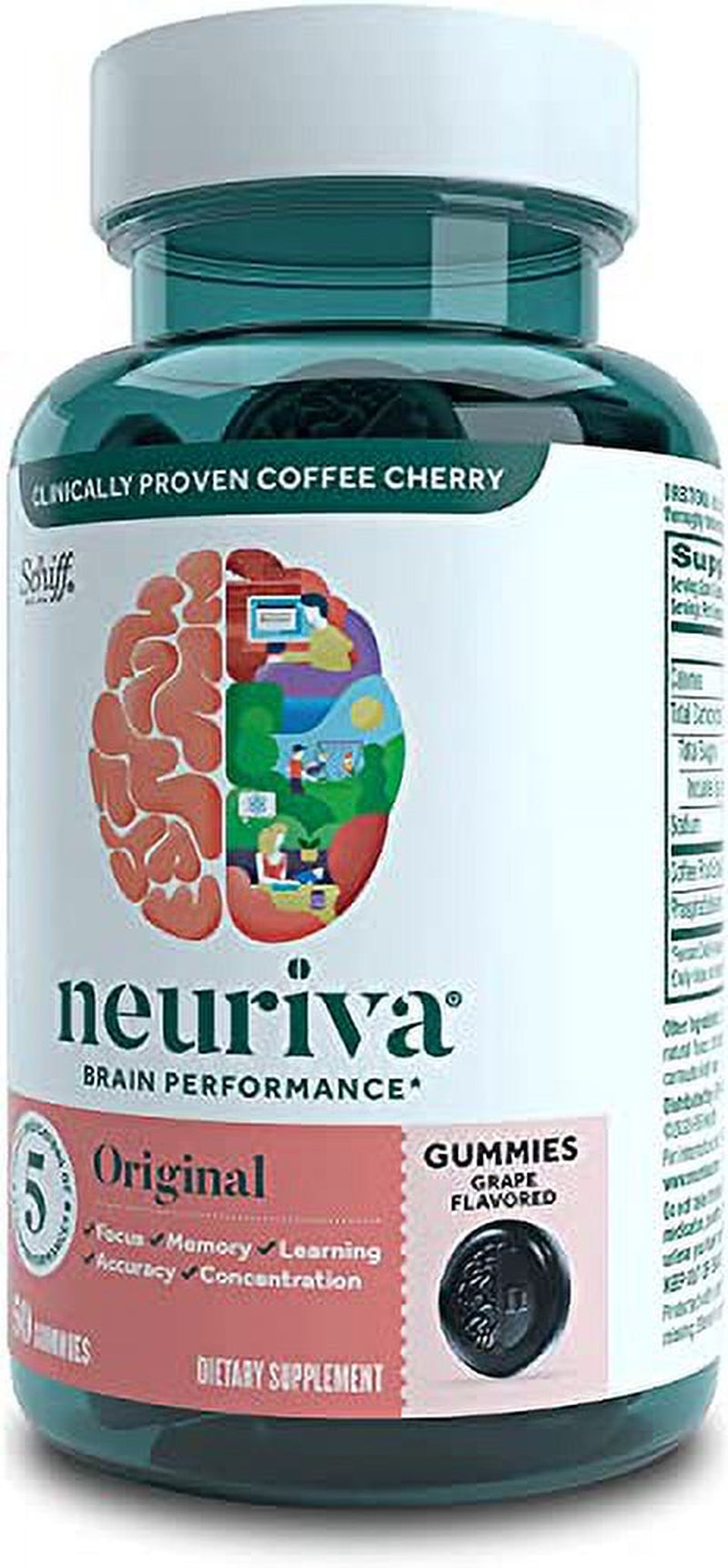 Neuriva Original Gummies (50 Count Bottle), Grape Flavor- 3 Pack