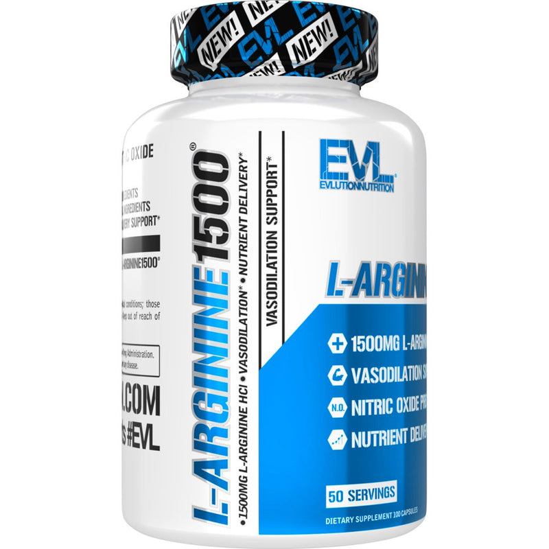 L-Arginine Nitric Oxide Pre Workout - Evlution Nutrition L-Arginine Nitric Oxide Booster Supplement for Muscle Growth & Vascularity - Powerful NO Booster with Essential Amino Acids 50 Servings