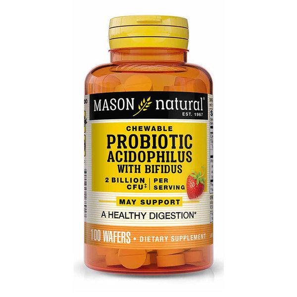Mason Natural Probiotic Acidophilus with Bifidus 2 Billion CFU per Serving- a Healthy Digestion, Improved Gastrointestinal Health, Strawberry Flavor, 100 Chewable Wafers