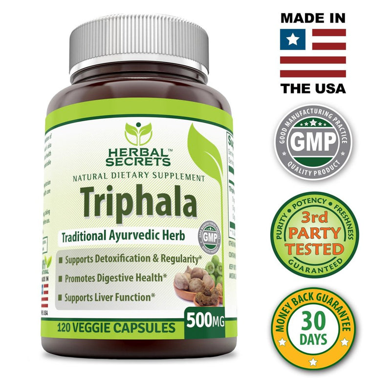 Herbal Secrets Triphala 500 Mg 120 Veggie Capsules (Non-Gmo) - Traditional Ayurvedic Herb- Supports Detoxification & Regularity, Liver Function and Promotes Digestive Health*