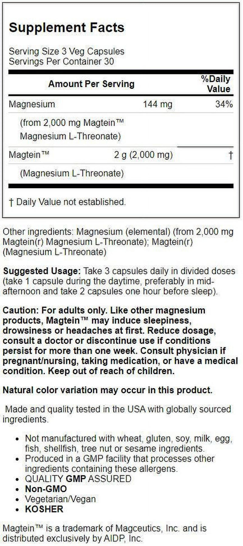 NOW Supplements, Magtein™ with Patented Form of Magnesium (Mg), Cognitive Support*, 90 Veg Capsules