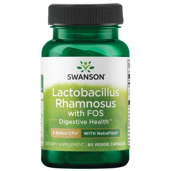 Swanson Lactobacillus Rhamnosus with FOS - Probiotic Supplement Supporting Digestive Health with 5 Billion CFU - Promotes GI Tract Health during Travel - (60 Veggie Capsules)