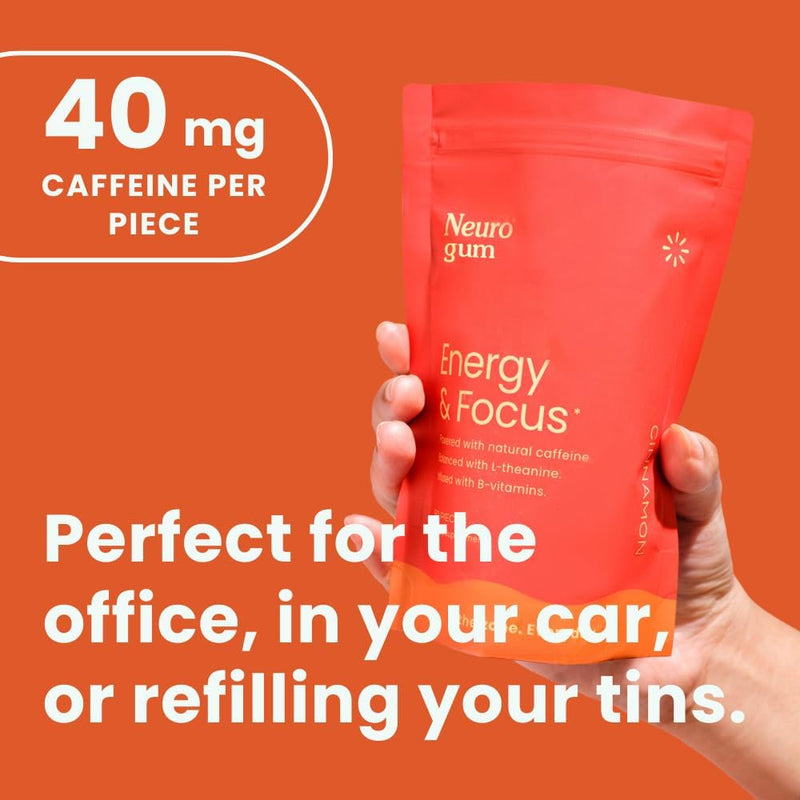 Neurogum Caffeine Cinnamon Gum with L Theanine & Vitamin B Energy and Brain Supplement Nootropic, 180 Count