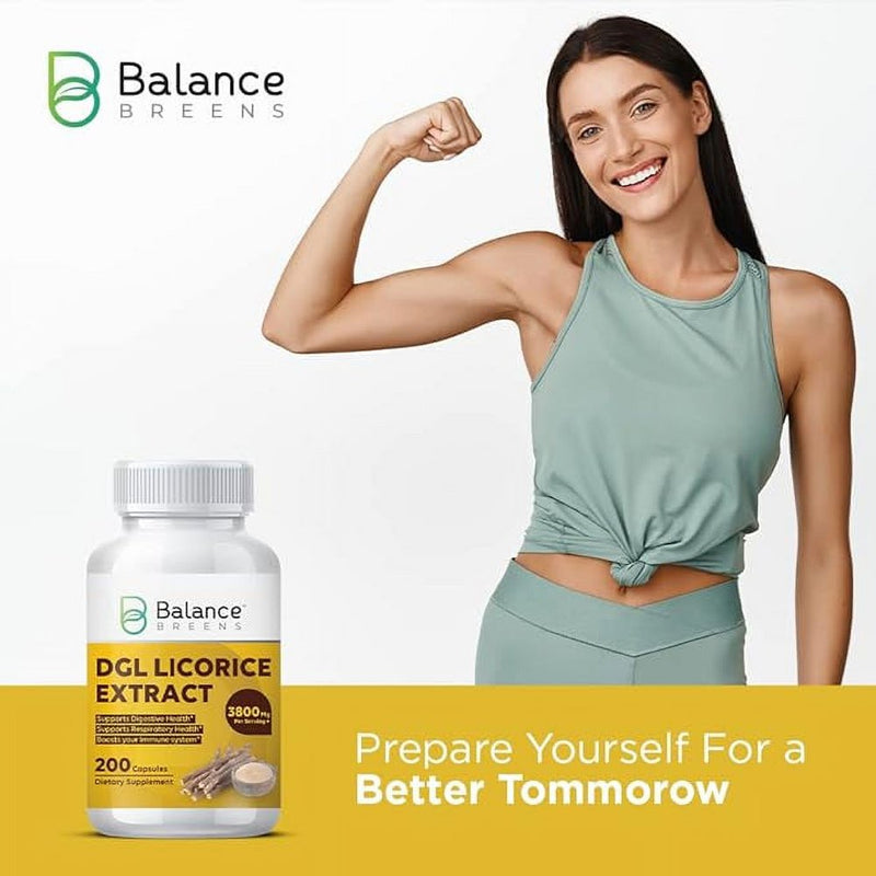 Balancebreens DGL Deglycyrrhizinated Licorice 3800 Mg Supplement - 200 Non-Gmo Capsules - Digestive Enzymes, Promote Gut Health, Acid Reflux, Digestion and Heartburn Support