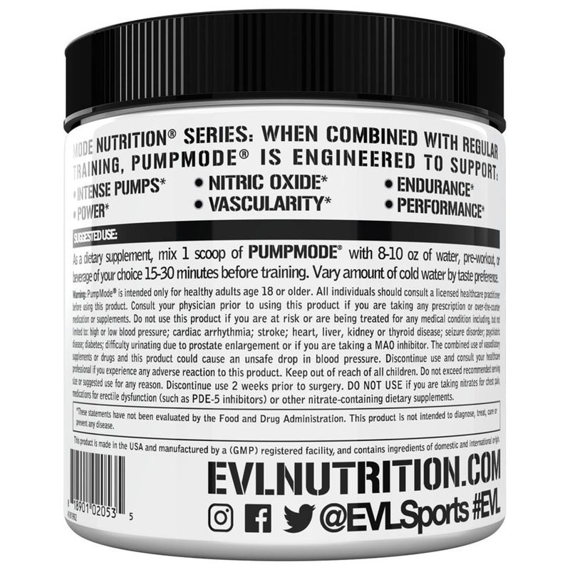 Nitric Oxide Booster Workout Supplement - Evlution Nutrition Pump Mode NO Boost for Performance & Vascularity - Pre Workout Powder 30 Servings (Furious Grape)