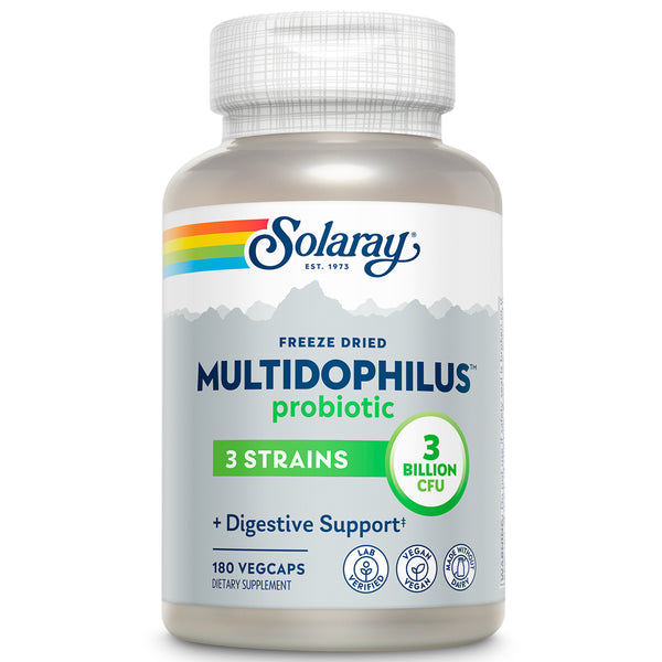 Solaray Multidophilus 3 Freeze Dried | 3 Billion CFU | Probiotics L. Acidophilus, B. Bifidum, and L. Bulgaricus for Healthy Gut Support | 180 Vegcaps