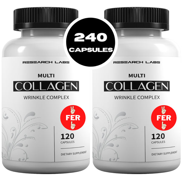 2 Pack Research Labs 240 Collagen Pills - 6000 Mg. Collagen Capsules Collagen Powder Supplement. Grass Fed Anti-Aging Support
