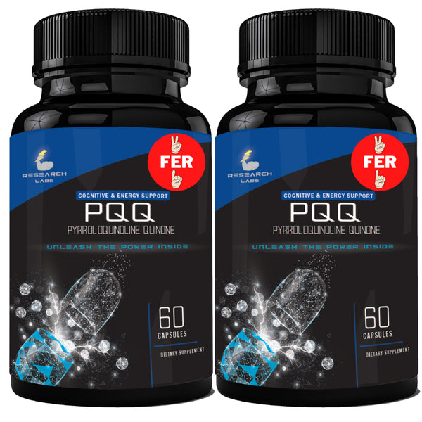 Research Labs 2 for 1 Ultra High Purity 20Mg PQQ Capsules – Purified, Concentrated with High Bioavailability. Pyrroloquinoline Quinone Supplement for ATP Energy, Heart, Cognitive Support
