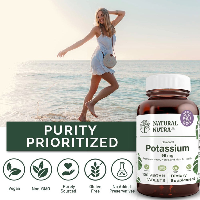 Natural Nutra Elemental Potassium Gluconate Dietary Supplement for Energy and Nervous System Health - 100 Tablets