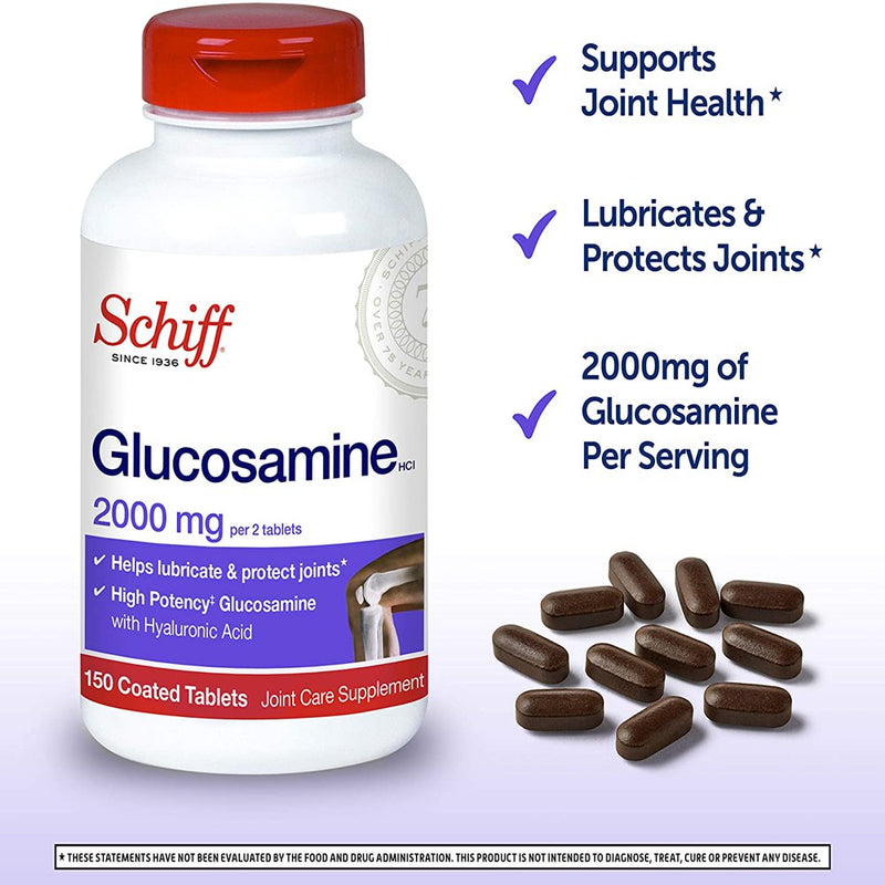 Schiff Glucosamine 2000Mg with Vitamin D3 and Hyaluronic Acid Joint Supplement, 150 Ct - (Pack of 2)