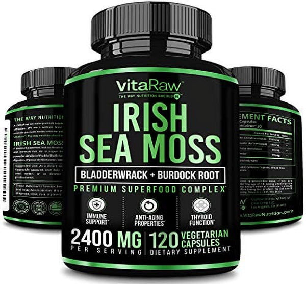 Organic Irish Sea Moss Capsules W/ Burdock Root & Bladderwrack Powder 2400Mg Seamoss Pills for Immune Support, Joint & Thyroid Support & Gut Health W/ Raw Sea Moss Powder, an Irish Moss Immune Booster