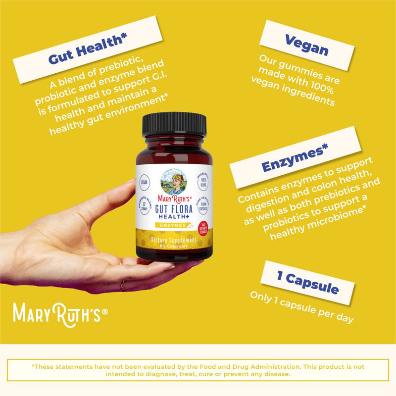 Maryruth Organics | Gut Flora Health+ Enzymes | Vegan, Non-Gmo | 60 Count