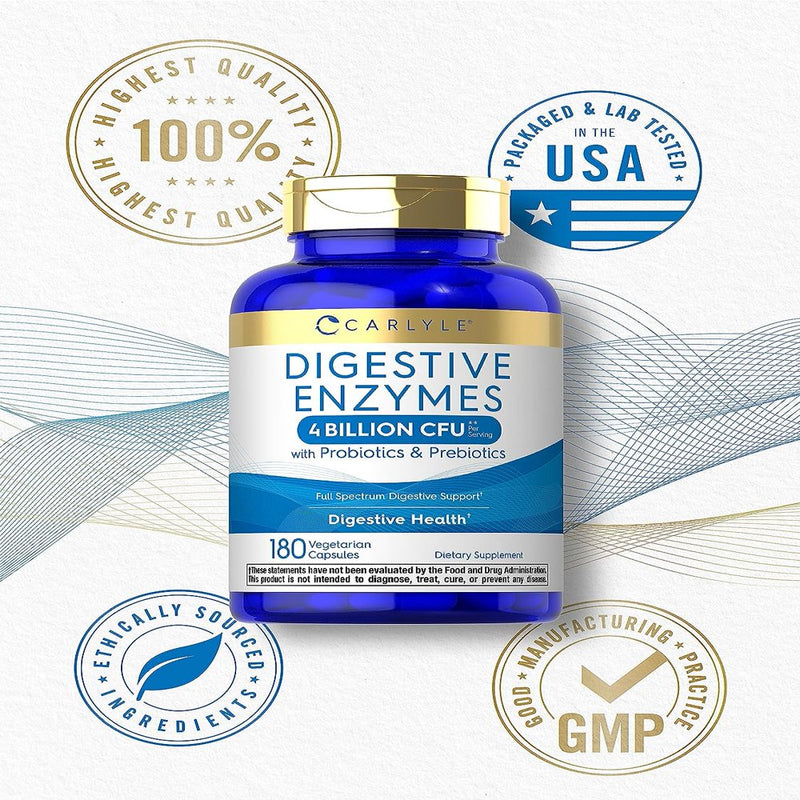 Digestive Enzymes with Probiotics and Prebiotics | 180 Capsules | by Carlyle