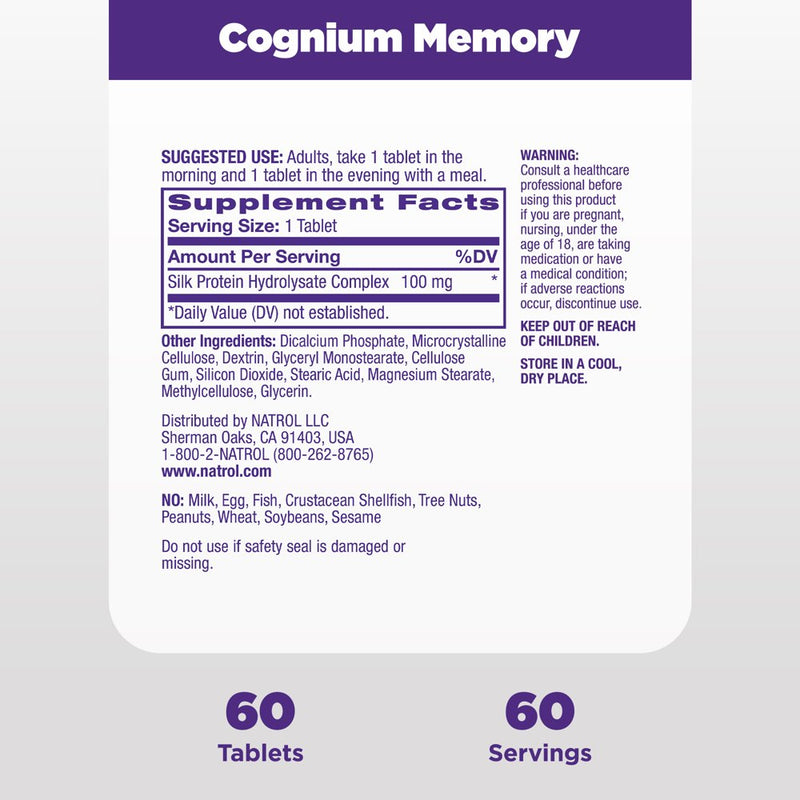 Natrol Cognium Memory Tablets, Brain Health Support Supplement, 100Mg, 60 Count