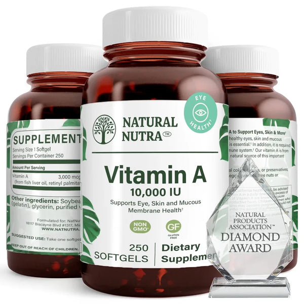Natural Nutra Vitamin a 10,000 IU, Retinol Palmitate Dietary Supplement from Cod Liver Oil - 250 Softgels