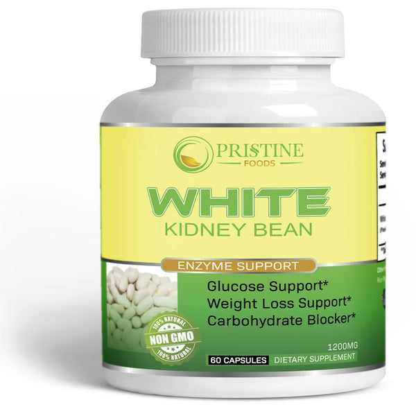 Pristine Foods White Kidney Bean Carb Blocker 1200Mg Supplement - Pure Extract Weight Loss Pills, Suppress Appetite, Lose Belly Fat - 60 Capsules