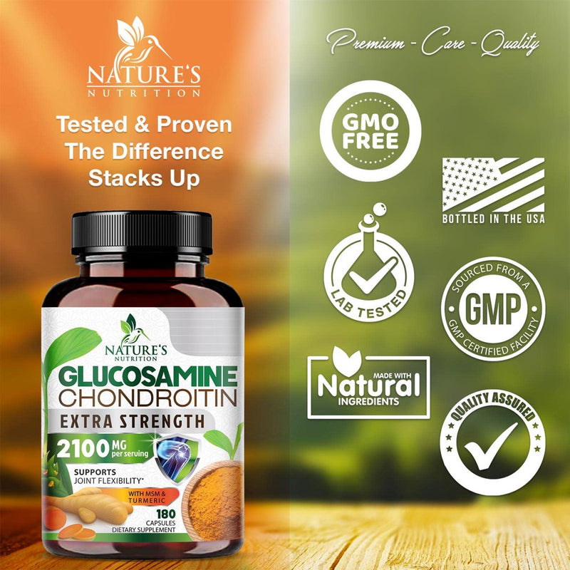 Glucosamine Chondroitin MSM Complex - Joint Support Supplement Turmeric & Boswellia, Triple Strength Glucosamine Capsules - Support for Joint Health & Mobility with Quercetin Bromelain - 180 Capsules