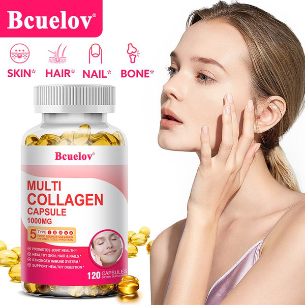 Bcuelov Collagen Complex Types I, II, III, V & X - Contains Pure Hydrolyzed Marine Collagen Peptides - for Skin, Nails, Hair, Gut, Joint Health