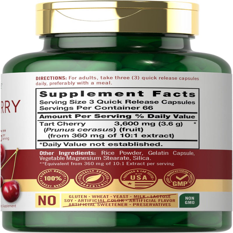 Tart Cherry Capsules | 200 Count | 3600Mg | Non-Gmo & Gluten Free | by Carlyle