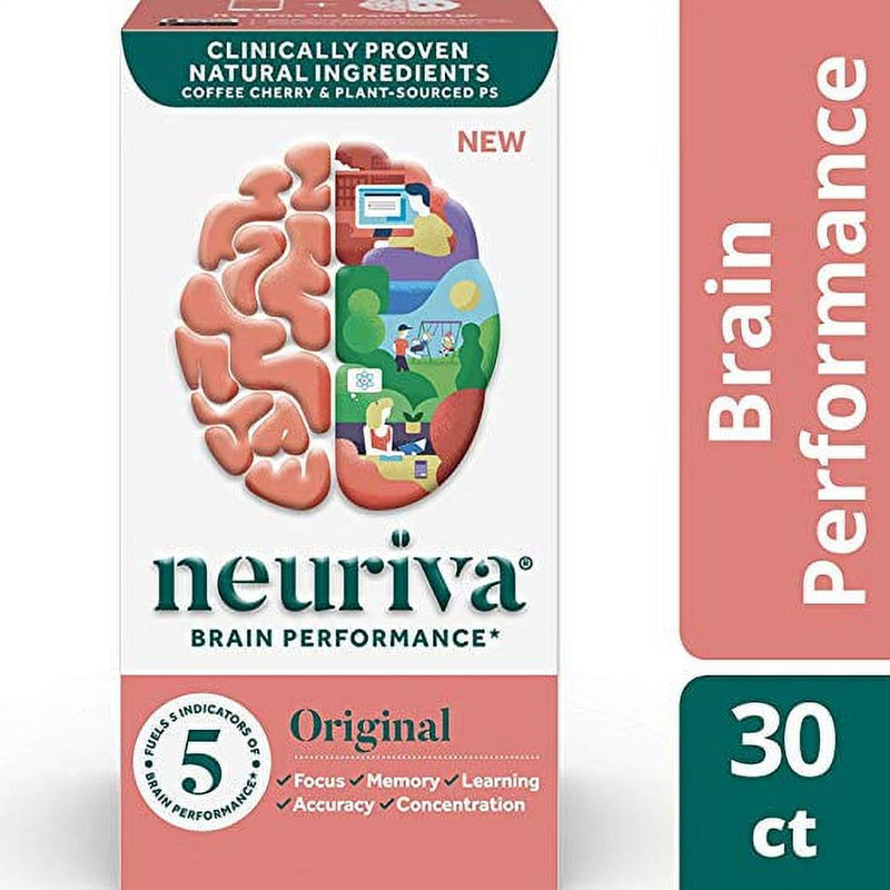 Neuriva Original Brain Health Supplement (30 Count), Brain Support with Clinically Tested Natural Ingredients (Coffee Cherry & Plant Sourced Phosphatidylserine), 2 Pack