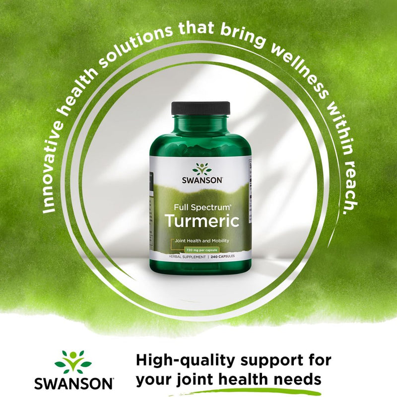 Swanson Turmeric Antioxidant, Joint Health, Cardiovascular, Liver Detox, Mood and Memory Support Supplement Curcuma Longa (Rhizome) 720 Mg, 240 Capsules, 120 Servings, 1.44 Grams per Serving