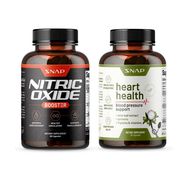 Snap Supplements Nitric Oxide Booster and Heart Health Supplement Bundle, 60 + 90 Capsules