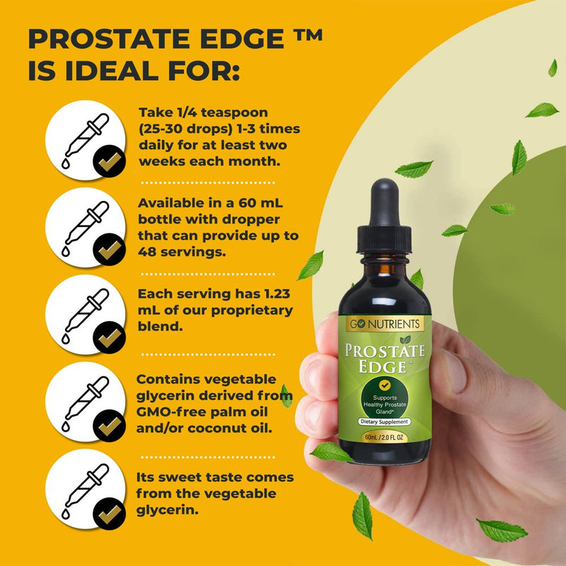 Prostate Edge Health Support Liquid Supplement with Saw Palmetto, Pygeum Africanum + More - 2 Oz