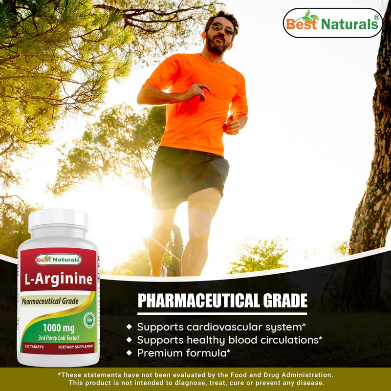 2 Pack Best Naturals L-Arginine 1000 Mg 120 Tablets (Pharmaceutical Grade) | L Arginine Supplement Promotes Nitric Oxide Synthesis (Total 240 Tablets)