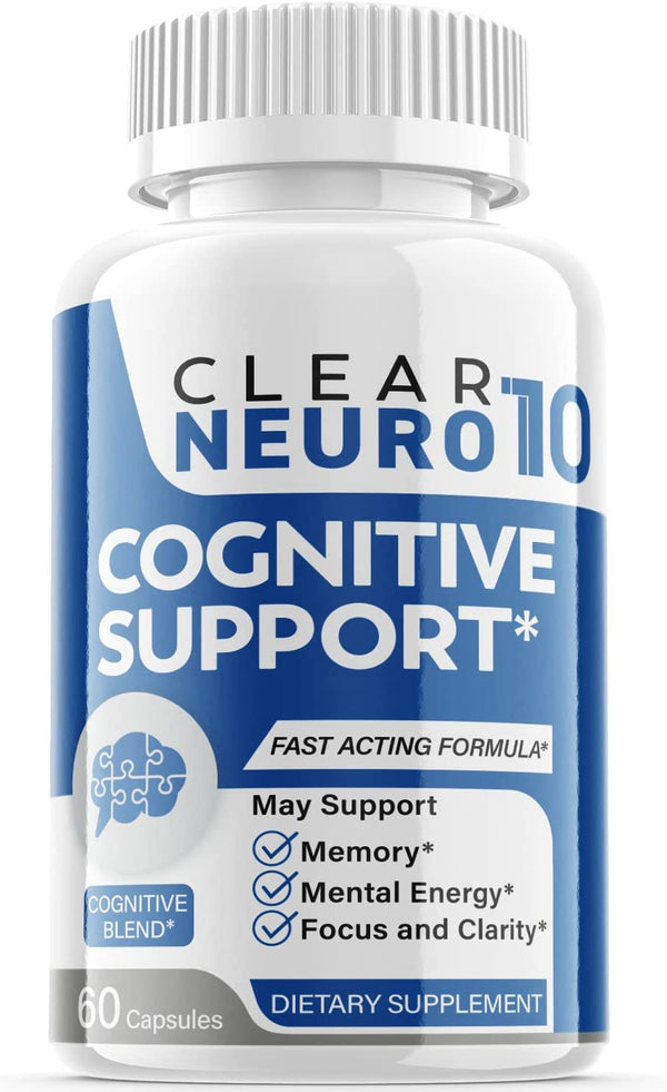(1 Pack) Clear Neuro 10 - Nootropic Memory Booster Dietary Supplement for Focus, Memory, Clarity, & Energy - Advanced Cognitive Support Formula for Maximum Strength - 60 Capsules